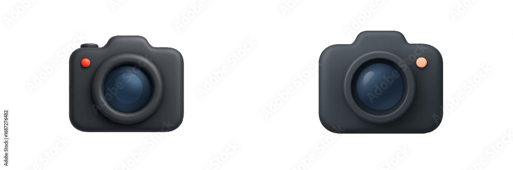 Poster two 3d camera icons in a modern minimalist style isolated on a white background for user interface d