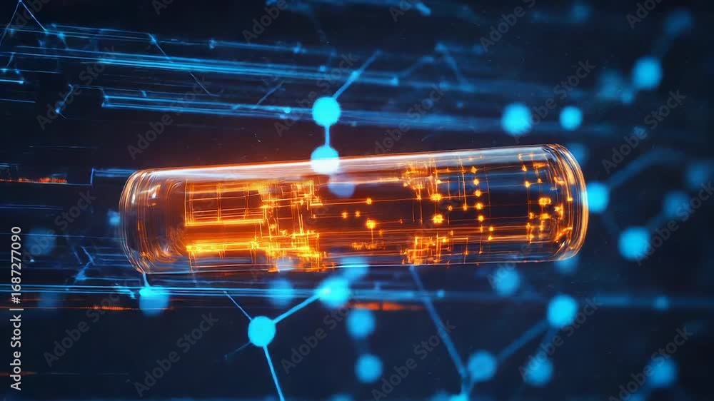Poster futuristic microchip processing data in cyberspace network