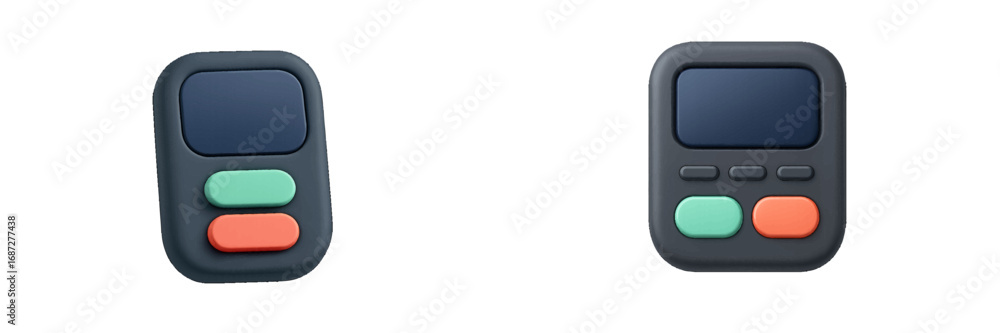 Poster retro digital devices with colorful buttons and screens
