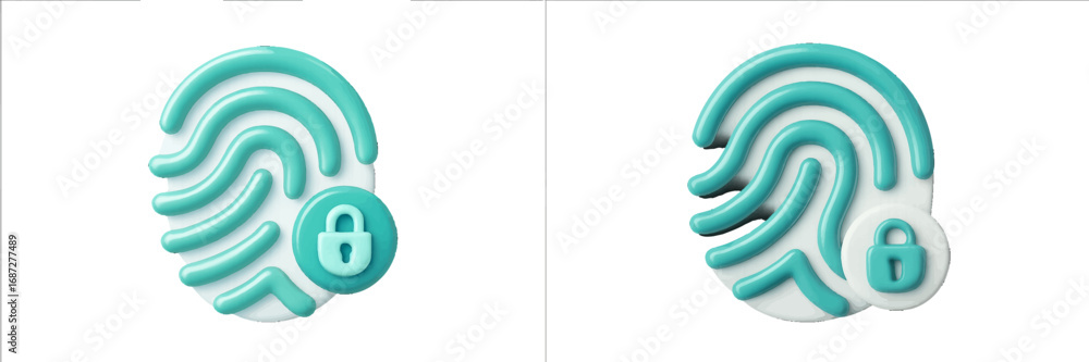 Poster abstract fingerprint and security lock icon for biometric identification and data protection