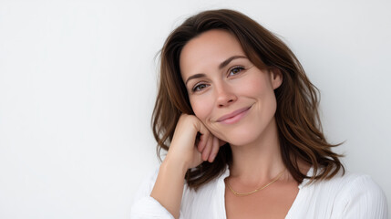 Fototapeta premium Happy female model in thirties with natural smile