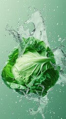 Fresh cabbage splashes in crystal clear water.