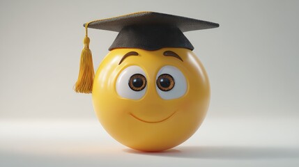 Happy sun emoji character wea a classic black graduation cap with gold tassel, symbolizing celebration and academic achievement