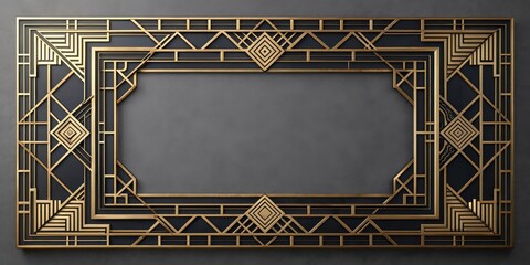 Elegant Gold and Black Art Deco Frame with Geometric Design for Stylish Interior Decoration