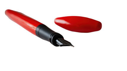 Red And Black Fountain Pen With Cap On Transparent Background