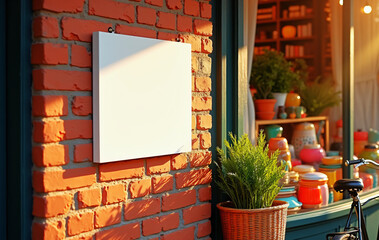 Sun-Drenched Storefront with Blank Sign Mockup | Magazine Editorial Style | Vibrant Shop Window & Lifestyle Scene