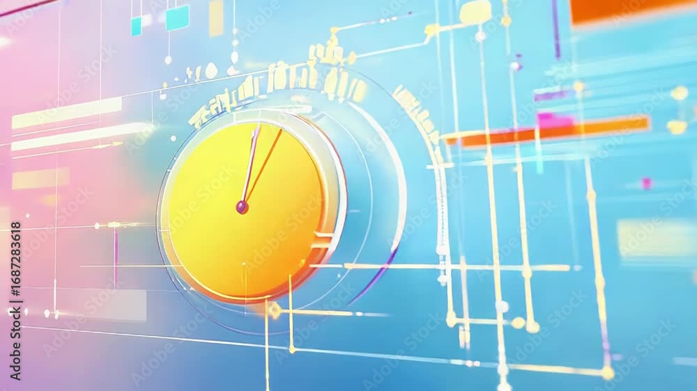Aufkleber clock and futuristic interface showing data analysis and time management