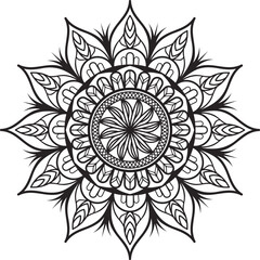 Intricate Circular Mandala Design with Floral and Geometric Elements A Symmetrical and Detailed Pattern for Coloring or Decorative Purposes