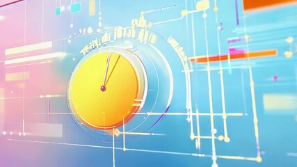 Clock and futuristic interface showing data analysis and time management - Powered by Adobe