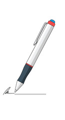 A detailed illustration of a high quality modern writing instrument creating a signature on a white background
