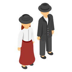 American couple standing together isometric Concept, North Ethnic Dress of USA vector design, World Indigenous Peoples symbol, characters in casual clothes Sign, traditional dress stock illustration