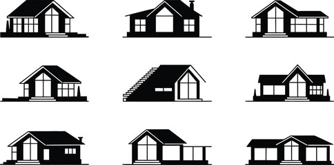 Modern House Silhouette Vector Collection of Home Icons