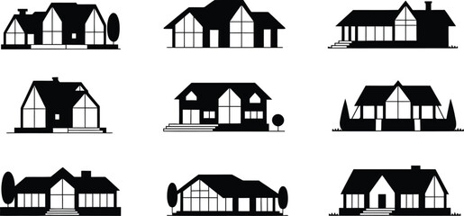 Modern House Silhouette Vector Collection of Home Icons
