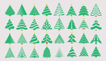 Christmas Tree Set, Festive Holiday Pine Icon Collection, vector illustration
