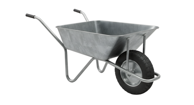 FARMING - Metal wheelbarrow with one wheel isolated on white background, perfect for gardening and construction work