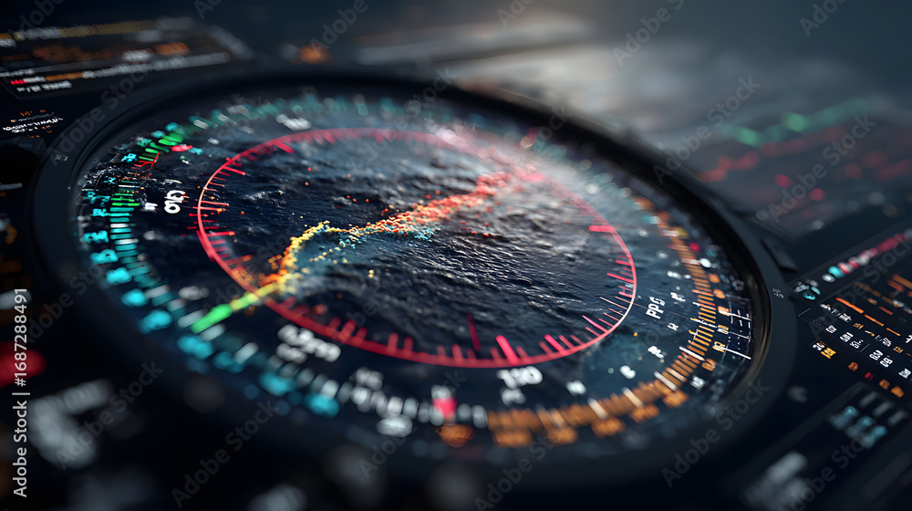 Poster digital radar screen with data visualization element