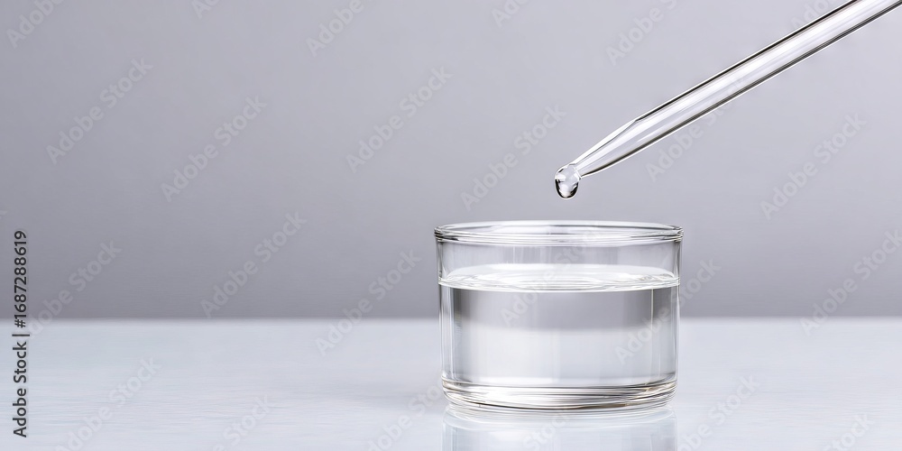 Poster clear liquid in a glass container is being dropped from a pipette, showcasing precision in measureme