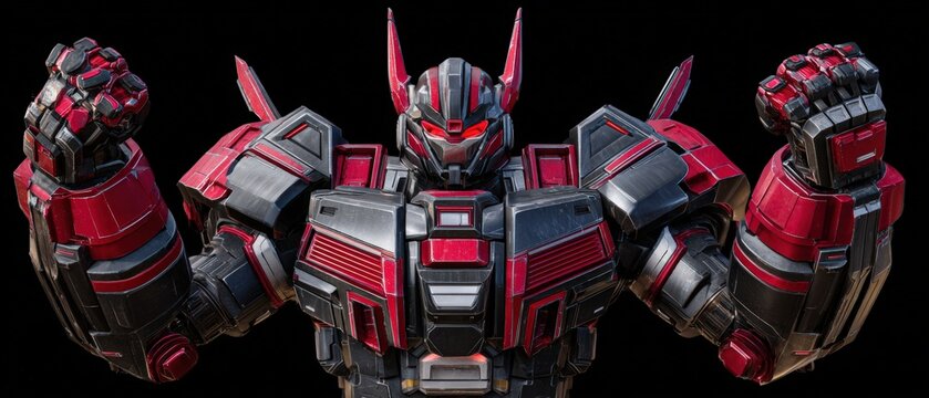 Highly detailed futuristic robot character with powerful stance, armored suit, design, glowing accents, and dynamic pose