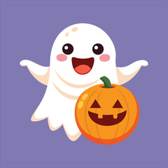 Happy Ghost with Pumpkin Halloween