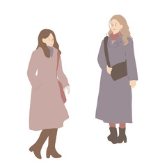 フラットイラスト　二人の女性　秋・冬