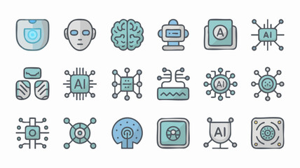 Fototapeta premium Set of AI, brain, robot and cyber technology icons