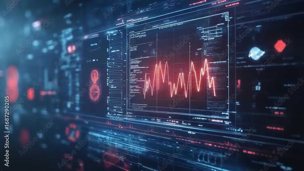 Aufkleber futuristic interface displaying complex data and red graph
