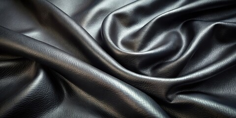 Dark Gray Leather Draped in Elegant Swirls and Folds, Showcasing Rich Texture and Smooth Surface