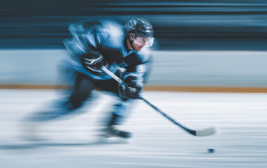 Ice hockey player in blur motion