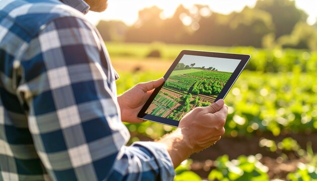 Farmer using digital tablet in field