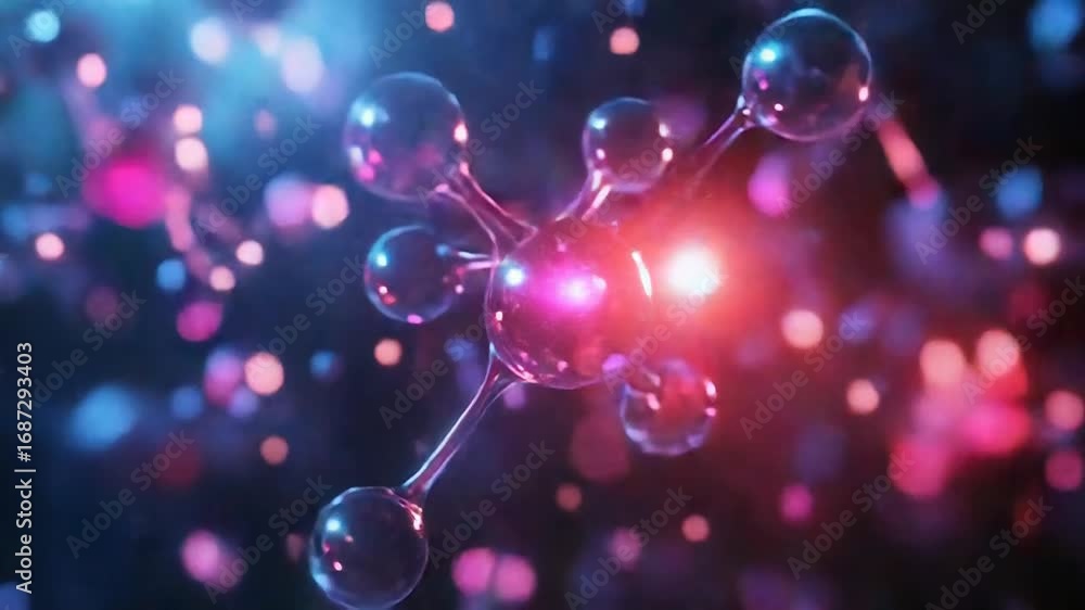 Aufkleber glowing molecules forming complex structure in microscopic world