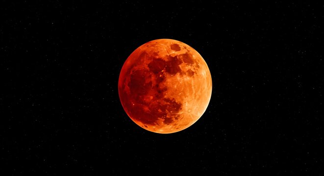 Dramatic blood moon shining brightly against a starry night sky backdrop