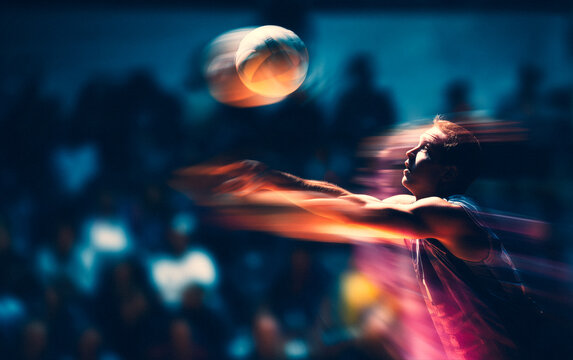 Male volleyball player in blur motion effect