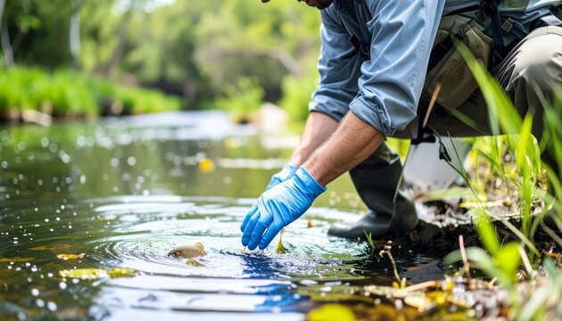 Environmentalist testing water quality