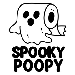 Funny Halloween design featuring a toilet paper roll dressed as a ghost with the phrase 