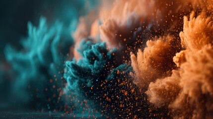 Obraz premium Abstract Teal and Orange Powder Explosion Vibrant Color Burst Background