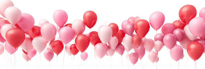 Bunch of pink and red balloons isolated on transparent background
