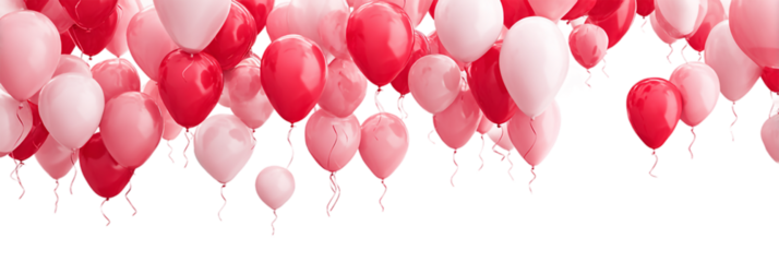 Bunch of pink and red balloons isolated on transparent background