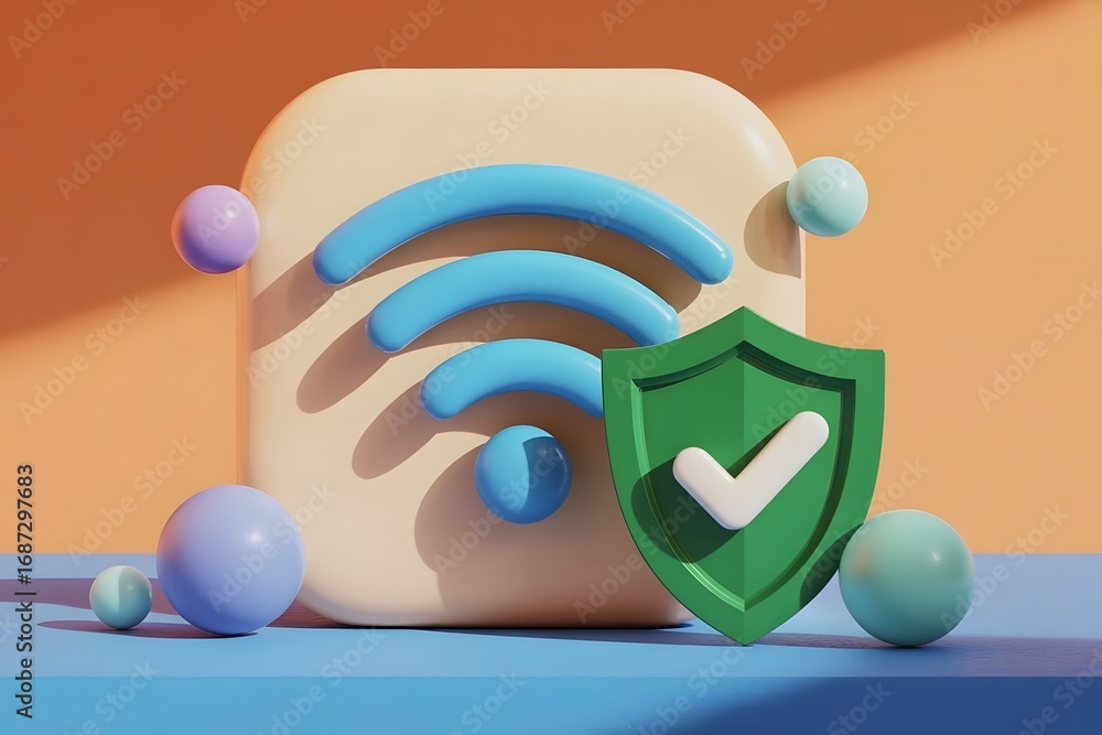 Poster secure and protected wireless internet connection represented by a stylized wifi symbol and a green 