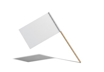 Blank White Flag on Wooden Pole Against White Background