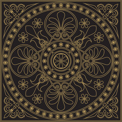 Vector gold and black classic Greek square ornament. Rectangle of Ancient Greece and Roman Empire. Byzantine painting of walls, floors and ceilings. Decoration of European palaces.
