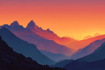 Fototapeta premium Majestic mountain range sunset vibrant colors layered peaks dramatic sky stunning view