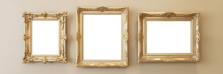 Ornate Cream Wooden Photo Frame with Floral Design,Ornate Gold Frame Empty Canvas Vintage Style Artwork,ornate beige picture frame,Ornate Wood Picture Frame, Empty, Classic Style, 3D Render,Ai