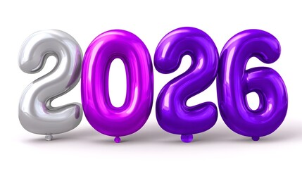 Colorful balloons in the shape of the year 2026, signifying the upcoming new year
