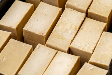 Handmade soap made from recycled vegetable oil, saponification process