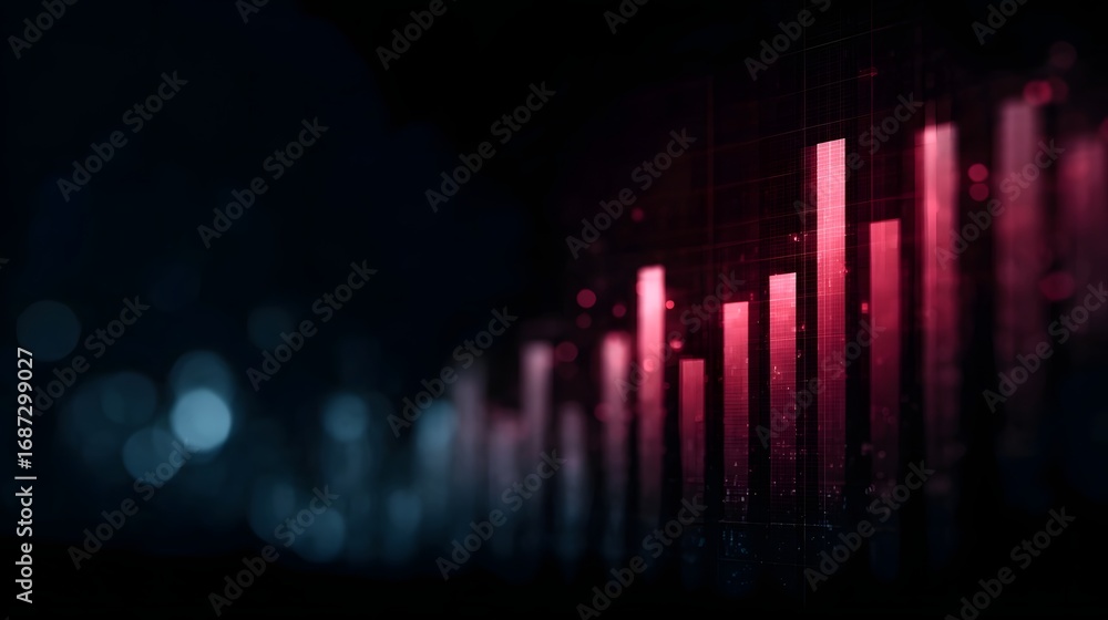 Aufkleber abstract digital bar graph showing upward financial growth and success against a dark bokeh backgrou