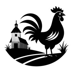 Obraz premium Crowing Rooster Silhouette - Farm Style