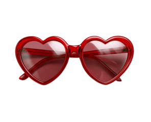 Red heart shaped sunglasses isolated on transparent background in studio shot