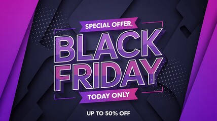 Modern black friday sale banner with gradient purple and pink typography on dark background for special discount offer
