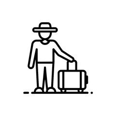 Traveler with Suitcase Line Art Icon