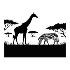 Giraffe Elephant Silhouette